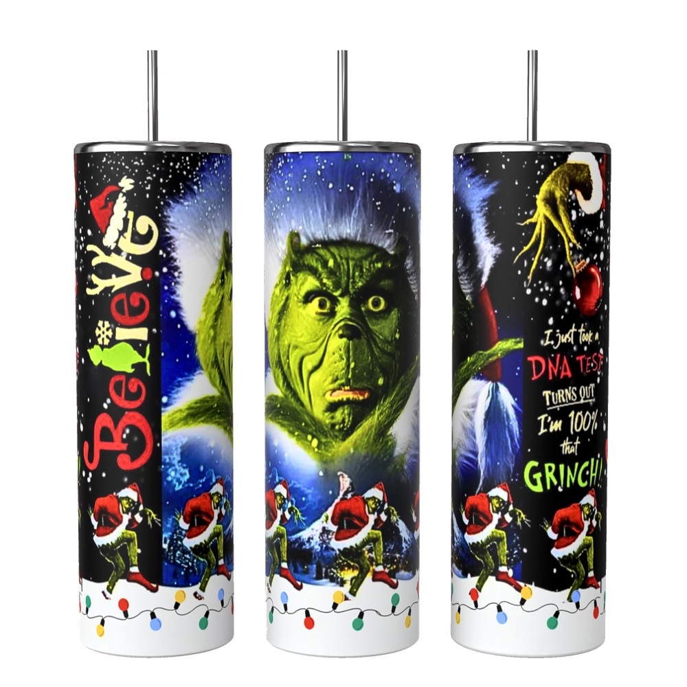 Christmas BELIEVE Grinch 20oz sublimated Stainless Steel insulated Tumbler